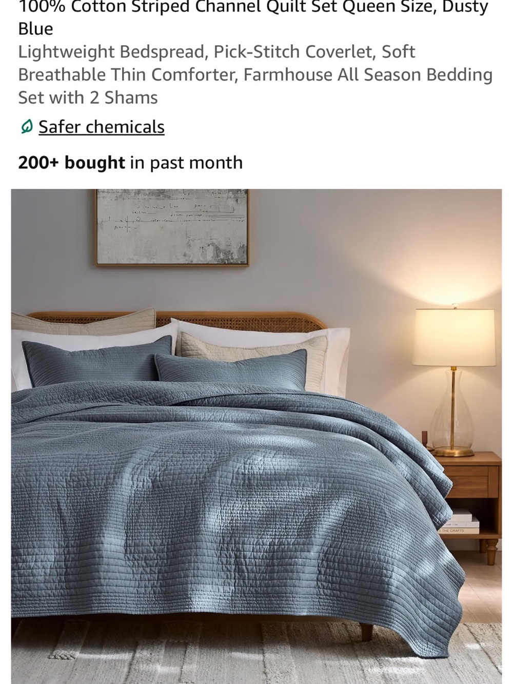 100% Cotton Striped Channel Quilt Set - Dusty Blue